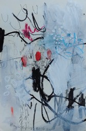Anna Hryniewicz, drawing with red, blue and black, mised media on paper