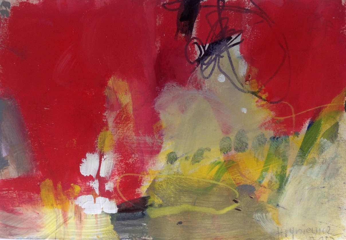 Anna Hryniewicz, red-yellow heartscape, mixed media / paper, 25x20cm 2016