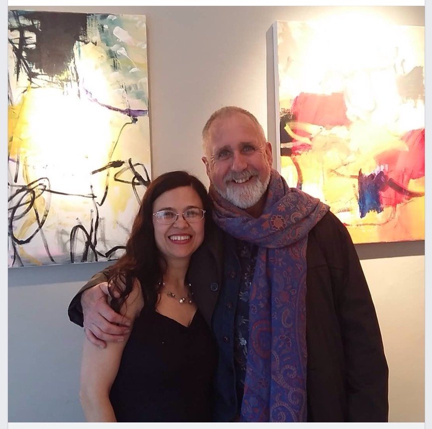 Anna Hryniewicz with Eamon Colman opening her exhibition in Ranelagh Arts Dublin