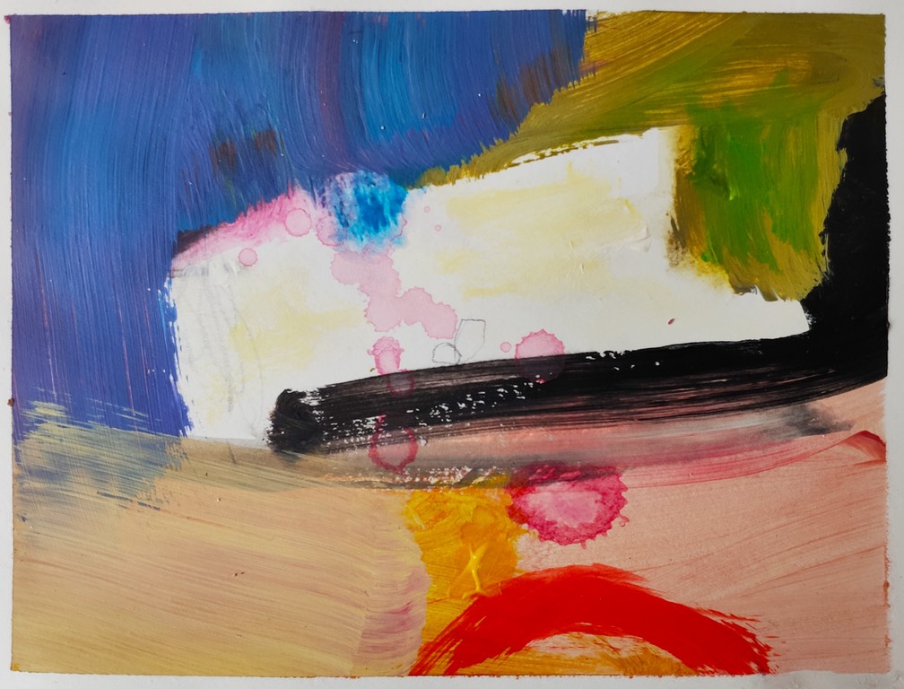composition with blue, mixed m on fabriano, 11x17cm Hryniewicz