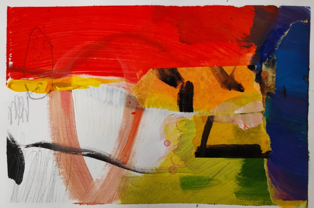 composition with red, mixed m on fabriano 11x17cm Hryniewicz