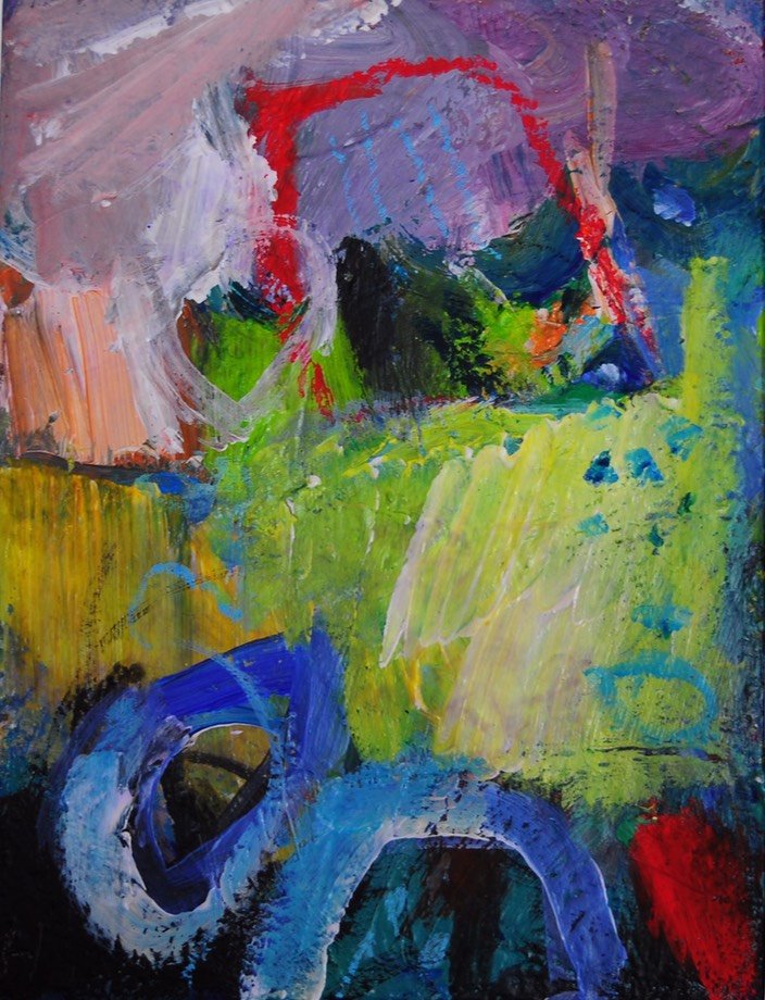 Ovals in green 14x17cm, acrylic, oil pastels on paper